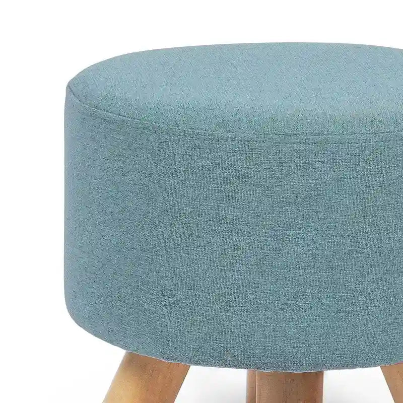 Pouf Ottomano Rotondo Poggiapiedi – Tessuto Lino, Gambe in Legno Massello, Vari Colori, 1 Persona