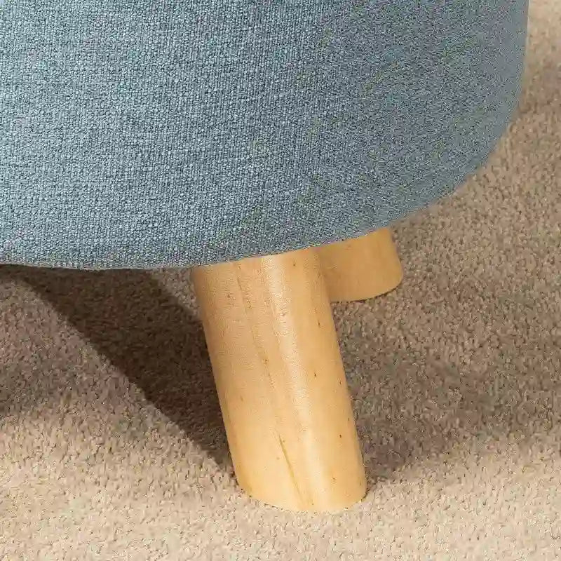 Pouf Ottomano Rotondo Poggiapiedi – Tessuto Lino, Gambe in Legno Massello, Vari Colori, 1 Persona