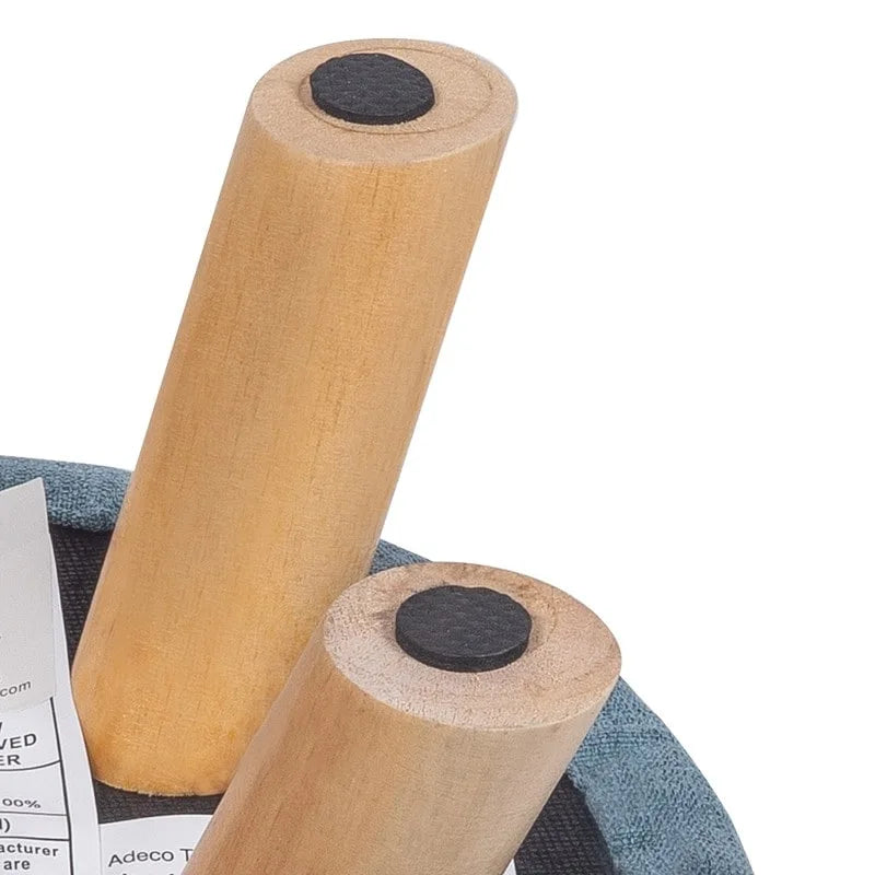 Pouf Ottomano Rotondo Poggiapiedi – Tessuto Lino, Gambe in Legno Massello, Vari Colori, 1 Persona
