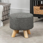 Pouf Ottomano Rotondo Poggiapiedi – Tessuto Lino, Gambe in Legno Massello, Vari Colori, 1 Persona