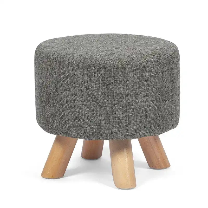 Pouf Ottomano Rotondo Poggiapiedi – Tessuto Lino, Gambe in Legno Massello, Vari Colori, 1 Persona