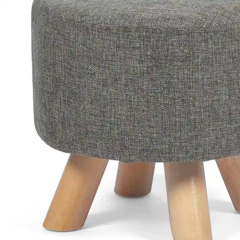 Pouf Ottomano Rotondo Poggiapiedi – Tessuto Lino, Gambe in Legno Massello, Vari Colori, 1 Persona
