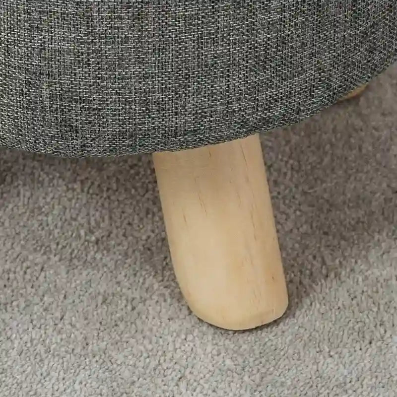 Pouf Ottomano Rotondo Poggiapiedi – Tessuto Lino, Gambe in Legno Massello, Vari Colori, 1 Persona