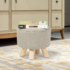Pouf Ottomano Rotondo Poggiapiedi – Tessuto Lino, Gambe in Legno Massello, Vari Colori, 1 Persona