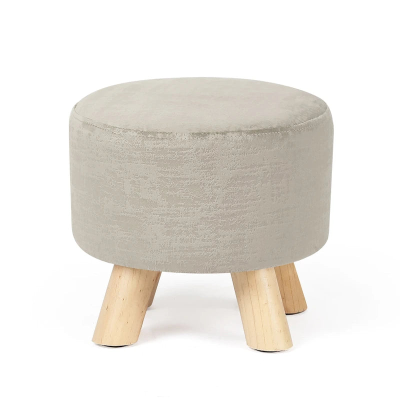 Pouf Ottomano Rotondo Poggiapiedi – Tessuto Lino, Gambe in Legno Massello, Vari Colori, 1 Persona