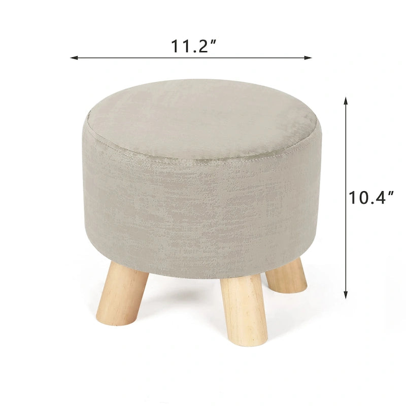 Pouf Ottomano Rotondo Poggiapiedi – Tessuto Lino, Gambe in Legno Massello, Vari Colori, 1 Persona