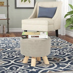 Pouf Ottomano Rotondo Poggiapiedi – Tessuto Lino, Gambe in Legno Massello, Vari Colori, 1 Persona