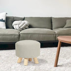 Pouf Ottomano Rotondo Poggiapiedi – Tessuto Lino, Gambe in Legno Massello, Vari Colori, 1 Persona