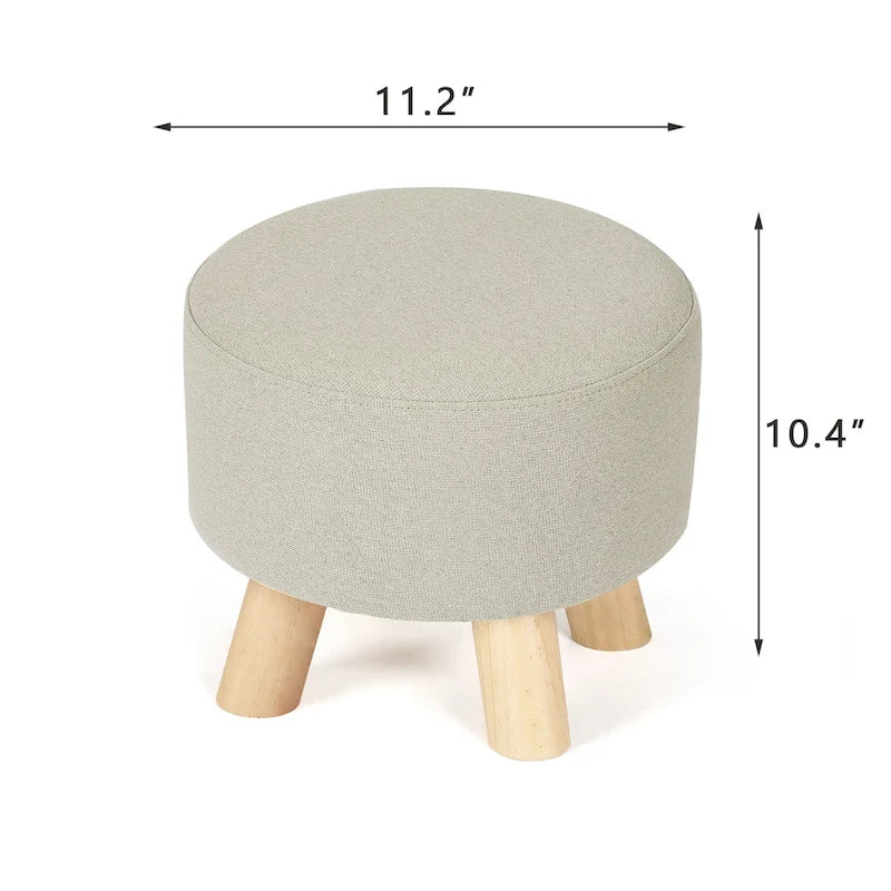 Pouf Ottomano Rotondo Poggiapiedi – Tessuto Lino, Gambe in Legno Massello, Vari Colori, 1 Persona