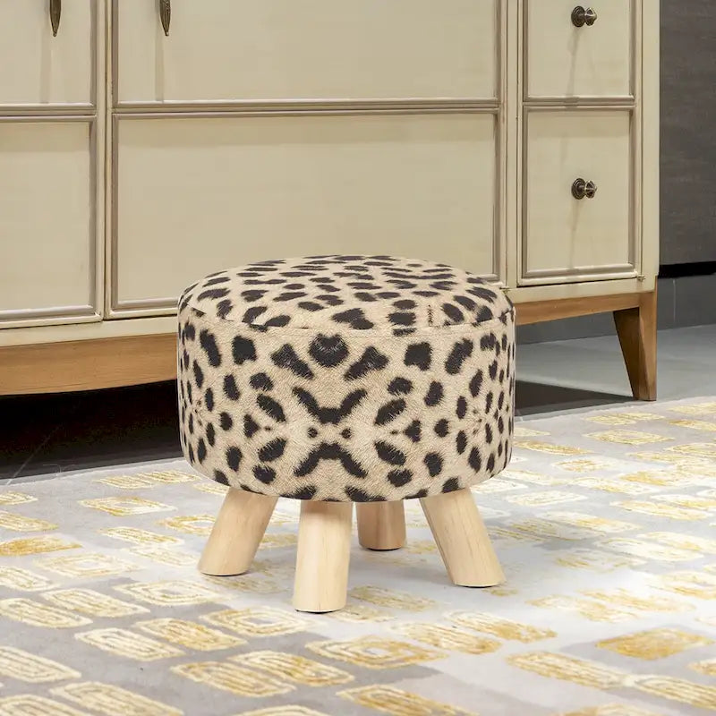 Pouf Ottomano Rotondo Poggiapiedi – Tessuto Lino, Gambe in Legno Massello, Vari Colori, 1 Persona