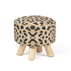 Pouf Ottomano Rotondo Poggiapiedi – Tessuto Lino, Gambe in Legno Massello, Vari Colori, 1 Persona
