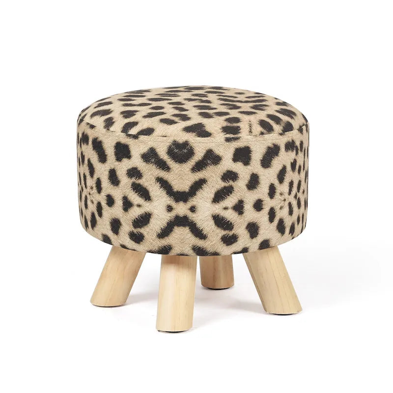 Pouf Ottomano Rotondo Poggiapiedi – Tessuto Lino, Gambe in Legno Massello, Vari Colori, 1 Persona
