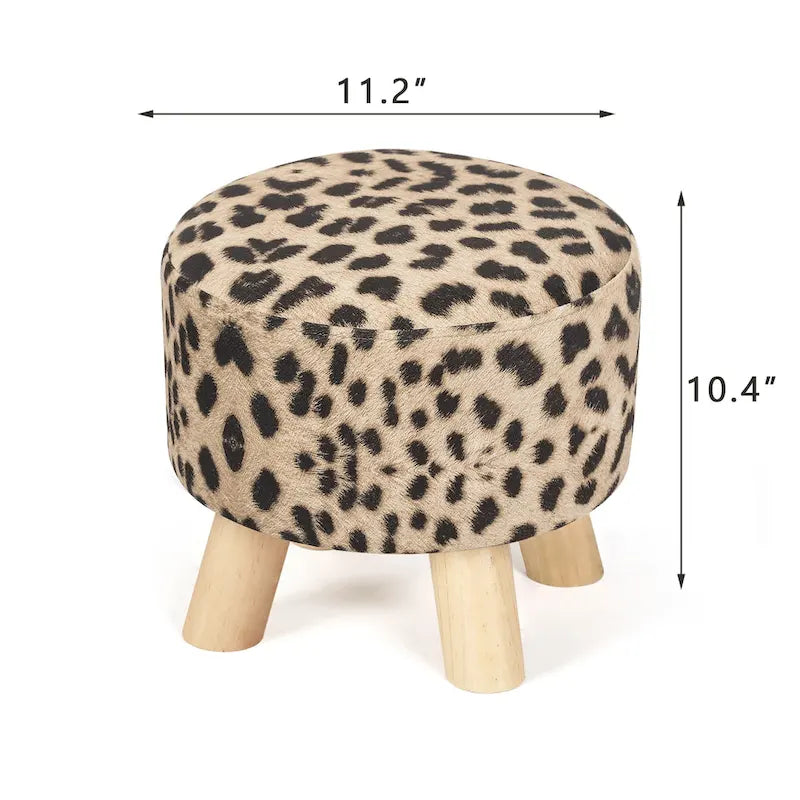 Pouf Ottomano Rotondo Poggiapiedi – Tessuto Lino, Gambe in Legno Massello, Vari Colori, 1 Persona