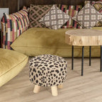 Pouf Ottomano Rotondo Poggiapiedi – Tessuto Lino, Gambe in Legno Massello, Vari Colori, 1 Persona