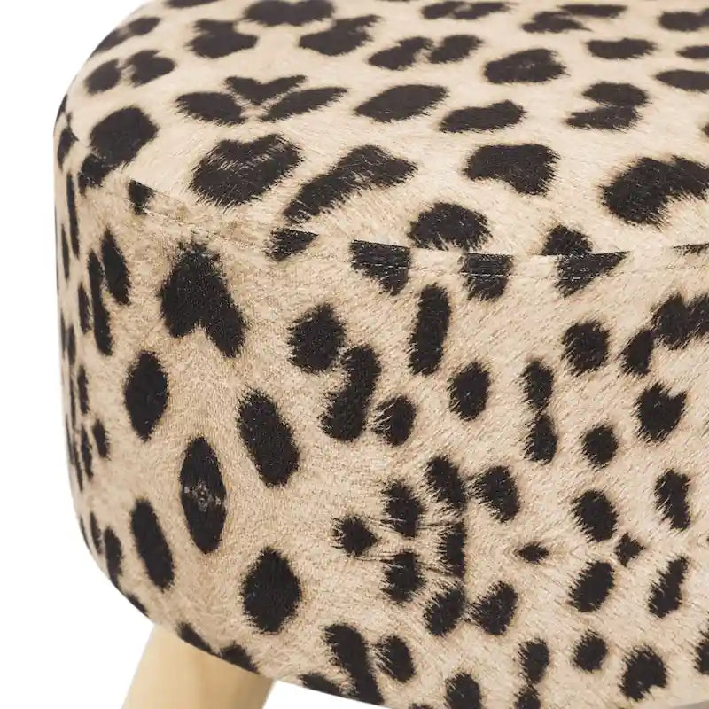 Pouf Ottomano Rotondo Poggiapiedi – Tessuto Lino, Gambe in Legno Massello, Vari Colori, 1 Persona