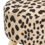 Pouf Ottomano Rotondo Poggiapiedi – Tessuto Lino, Gambe in Legno Massello, Vari Colori, 1 Persona