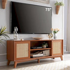 Mobile TV in rattan stile mid-century ciliegio/bianco/rovere naturale, adatto per TV fino a 75"