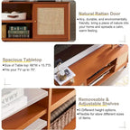 Mobile TV in rattan stile mid-century ciliegio/bianco/rovere naturale, adatto per TV fino a 75"