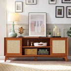 Mobile TV in rattan stile mid-century ciliegio/bianco/rovere naturale, adatto per TV fino a 75"
