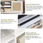 Mobile TV in rattan stile mid-century ciliegio/bianco/rovere naturale, adatto per TV fino a 75"