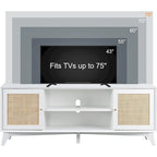 Mobile TV in rattan stile mid-century ciliegio/bianco/rovere naturale, adatto per TV fino a 75"