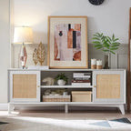 Mobile TV in rattan stile mid-century ciliegio/bianco/rovere naturale, adatto per TV fino a 75"