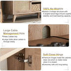 Mobile TV in rattan stile mid-century ciliegio/bianco/rovere naturale, adatto per TV fino a 75"