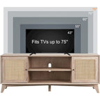 Mobile TV in rattan stile mid-century ciliegio/bianco/rovere naturale, adatto per TV fino a 75"