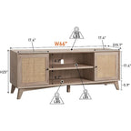 Mobile TV in rattan stile mid-century ciliegio/bianco/rovere naturale, adatto per TV fino a 75"