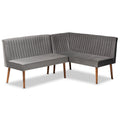 Set banquette per sala da pranzo in velluto grigio e noce scuro Mid-Century, 2 posti + angolare, 2 pezzi