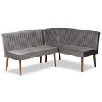 Set banquette per sala da pranzo in velluto grigio e noce scuro Mid-Century, 2 posti + angolare, 2 pezzi