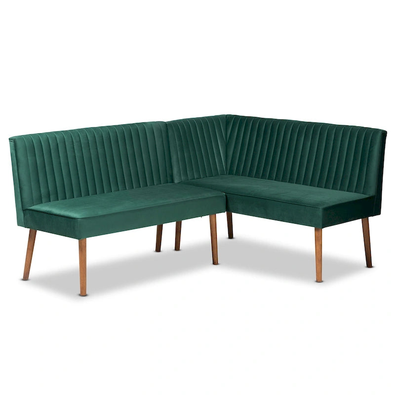Set banquette per sala da pranzo in velluto grigio e noce scuro Mid-Century, 2 posti + angolare, 2 pezzi