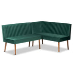 Set banquette per sala da pranzo in velluto grigio e noce scuro Mid-Century, 2 posti + angolare, 2 pezzi