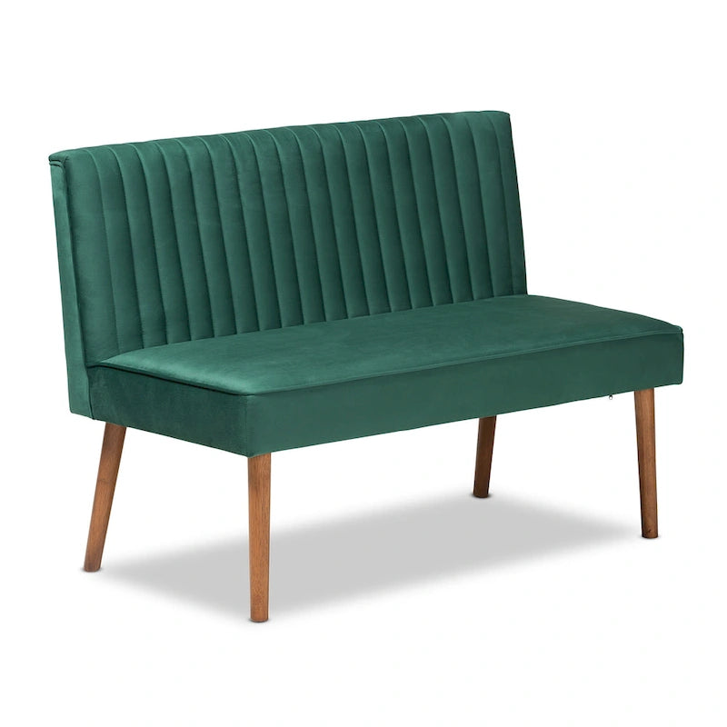 Set banquette per sala da pranzo in velluto grigio e noce scuro Mid-Century, 2 posti + angolare, 2 pezzi