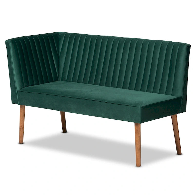Set banquette per sala da pranzo in velluto grigio e noce scuro Mid-Century, 2 posti + angolare, 2 pezzi