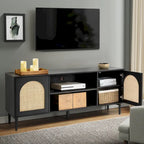 Mobile TV Coastal in Rattan Nero/Quercia con Ante Push-to-Open, Adatto per TV fino a 70"