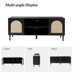 Mobile TV Coastal in Rattan Nero/Quercia con Ante Push-to-Open, Adatto per TV fino a 70"