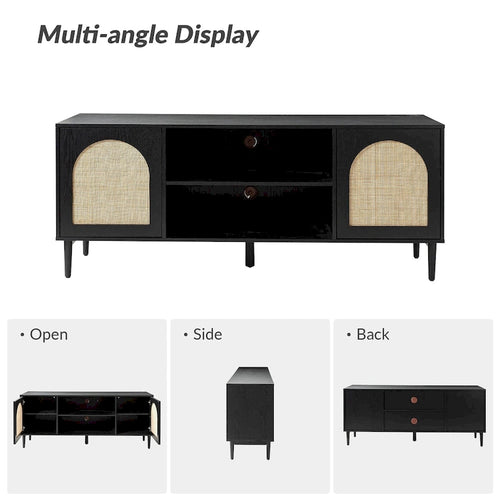 Mobile TV Coastal in Rattan Nero/Quercia con Ante Push-to-Open, Adatto per TV fino a 70"