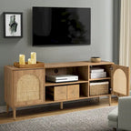Mobile TV Coastal in Rattan Nero/Quercia con Ante Push-to-Open, Adatto per TV fino a 70"