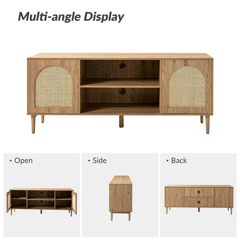 Mobile TV Coastal in Rattan Nero/Quercia con Ante Push-to-Open, Adatto per TV fino a 70"