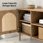 Mobile TV Coastal in Rattan Nero/Quercia con Ante Push-to-Open, Adatto per TV fino a 70"
