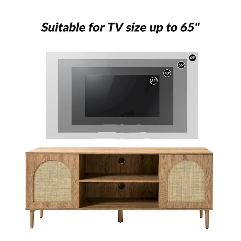 Mobile TV Coastal in Rattan Nero/Quercia con Ante Push-to-Open, Adatto per TV fino a 70"