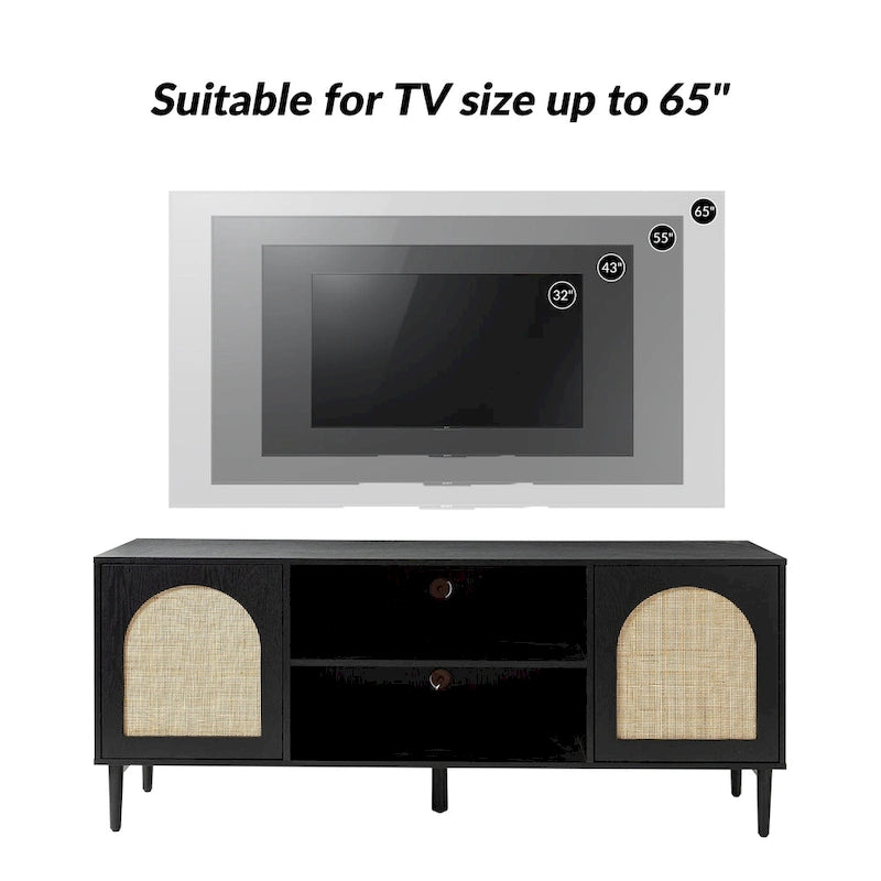 Mobile TV Coastal in Rattan Nero/Quercia con Ante Push-to-Open, Adatto per TV fino a 70"