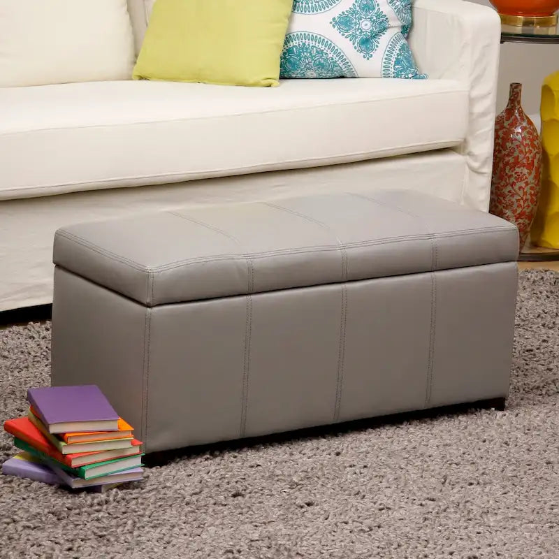 Panca Contenitore in Similpelle con Spazio Nascosto, 2 Posti (Marrone / Blu Scuro / Grigio / Viola)