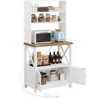Scaffale da Panettiere a 5 Ripiani con Ante, Prese Elettriche e USB Bianco/Rovere – Montaggio da 1 Persona