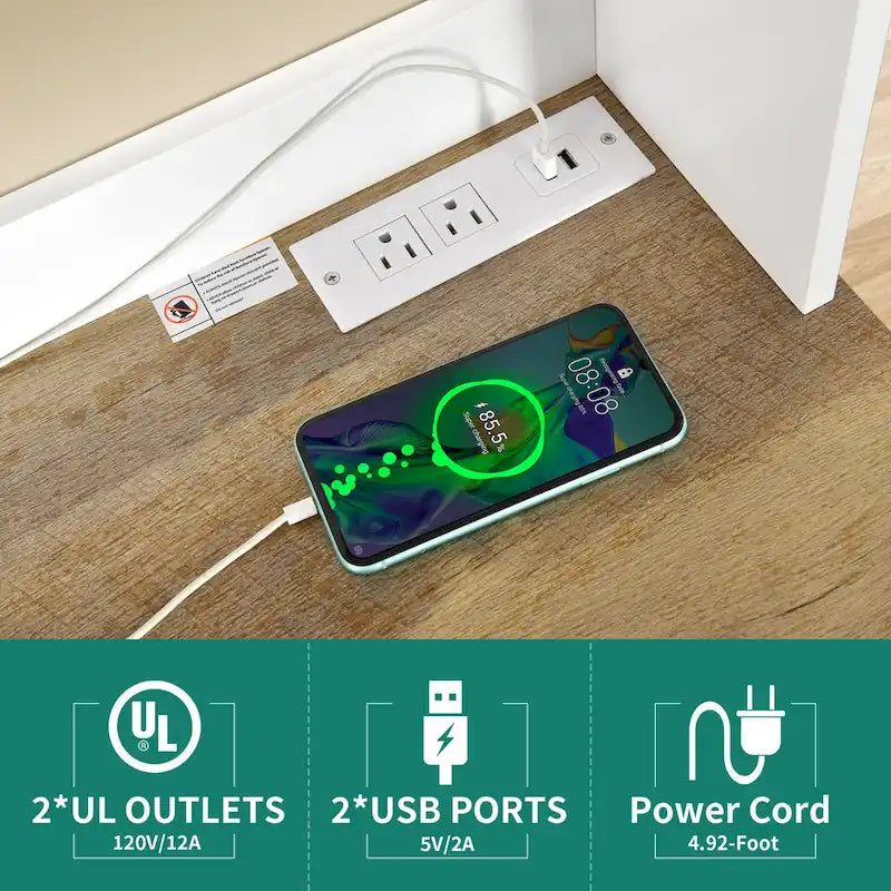 Scaffale da Panettiere a 5 Ripiani con Ante, Prese Elettriche e USB Bianco/Rovere – Montaggio da 1 Persona