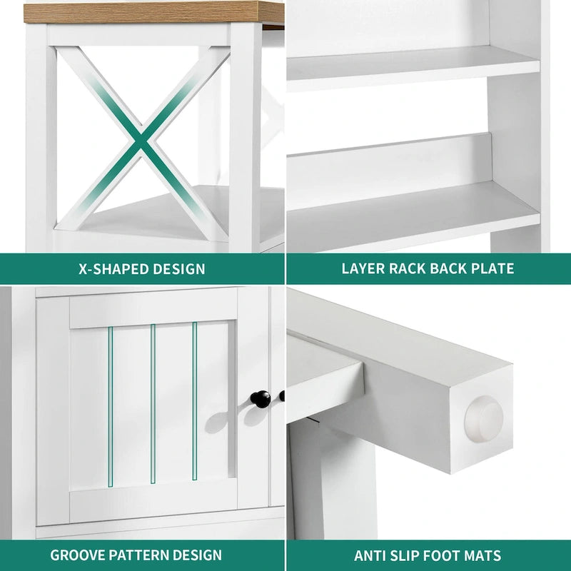 Scaffale da Panettiere a 5 Ripiani con Ante, Prese Elettriche e USB Bianco/Rovere – Montaggio da 1 Persona