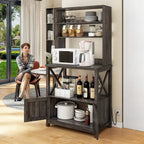 Scaffale da Panettiere a 5 Ripiani con Ante, Prese Elettriche e USB Bianco/Rovere – Montaggio da 1 Persona