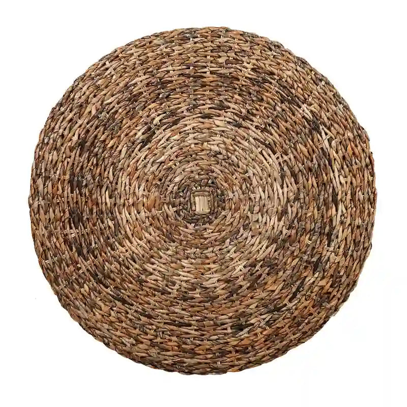 Pouf/Tavolino rotondo 1 posto in abaca intrecciata a mano, marrone e marrone chiaro
