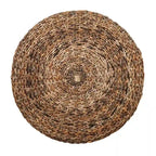 Pouf/Tavolino rotondo 1 posto in abaca intrecciata a mano, marrone e marrone chiaro
